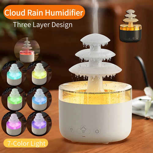 Cloud Rain Air Humidifier and Essential Oil Aromatherapy Diffuser with USB, Silent Mist Function, and Colorful Lighting