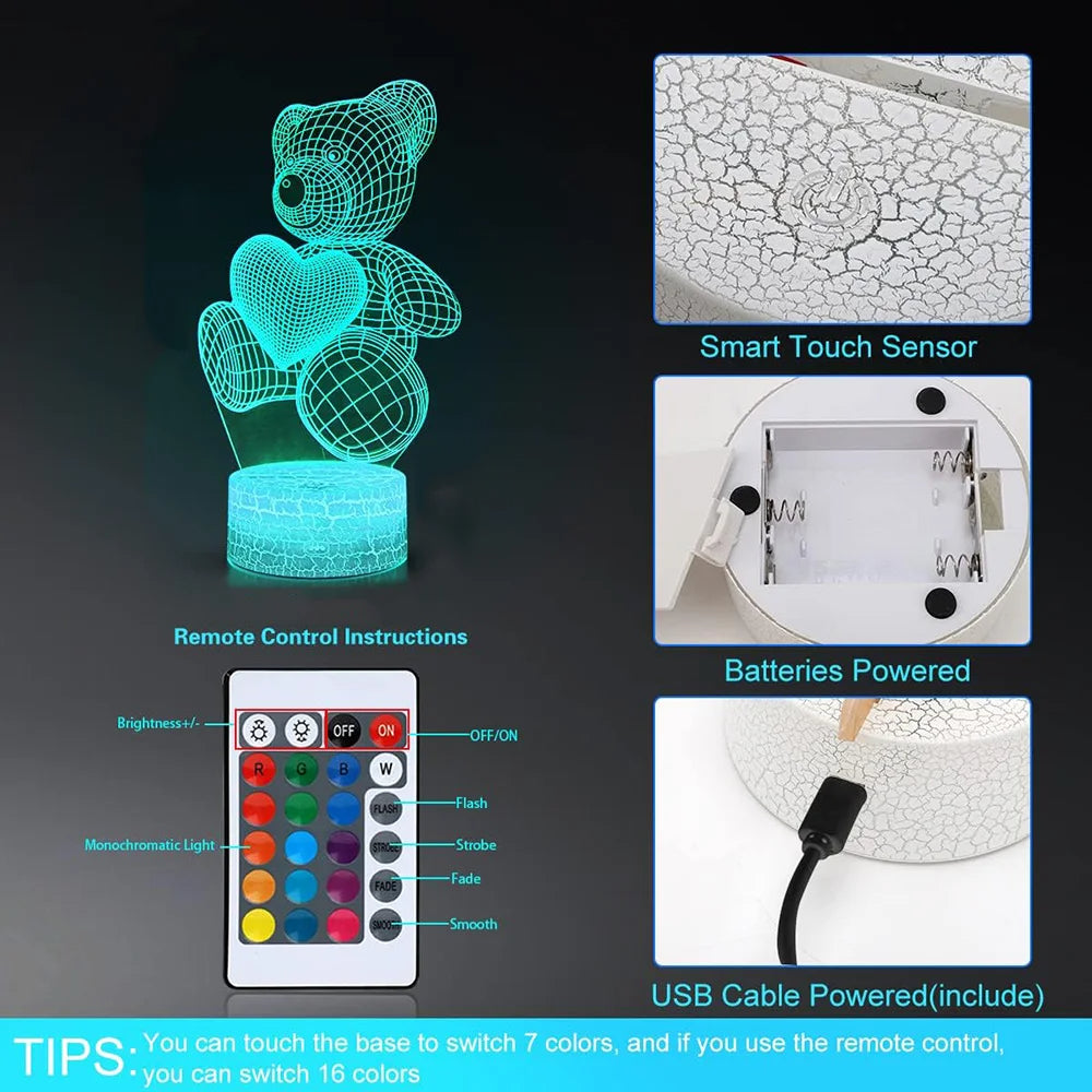 3D Acrylic LED Night Light - USB Neon Sign for Home and Bedroom Decor, Ideal for Christmas, Birthdays, and Valentine's Day Gifts